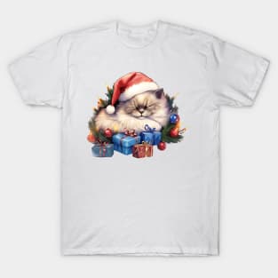 Lazy Ragdoll Cat At Christmas T-Shirt